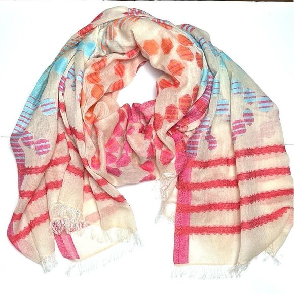 Echo Cotton Large Wrap Oblong Scarf Beach Cover Beige Blue Pink Orange - Picture 1 of 9